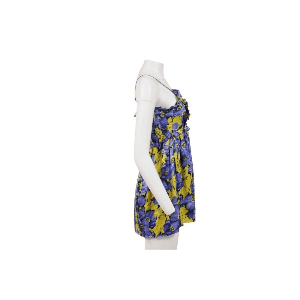Balenciaga Women Mini Dress US 8 FR 38 Purple Yellow Floral Print Pleated Ruffle - Picture 5 of 11